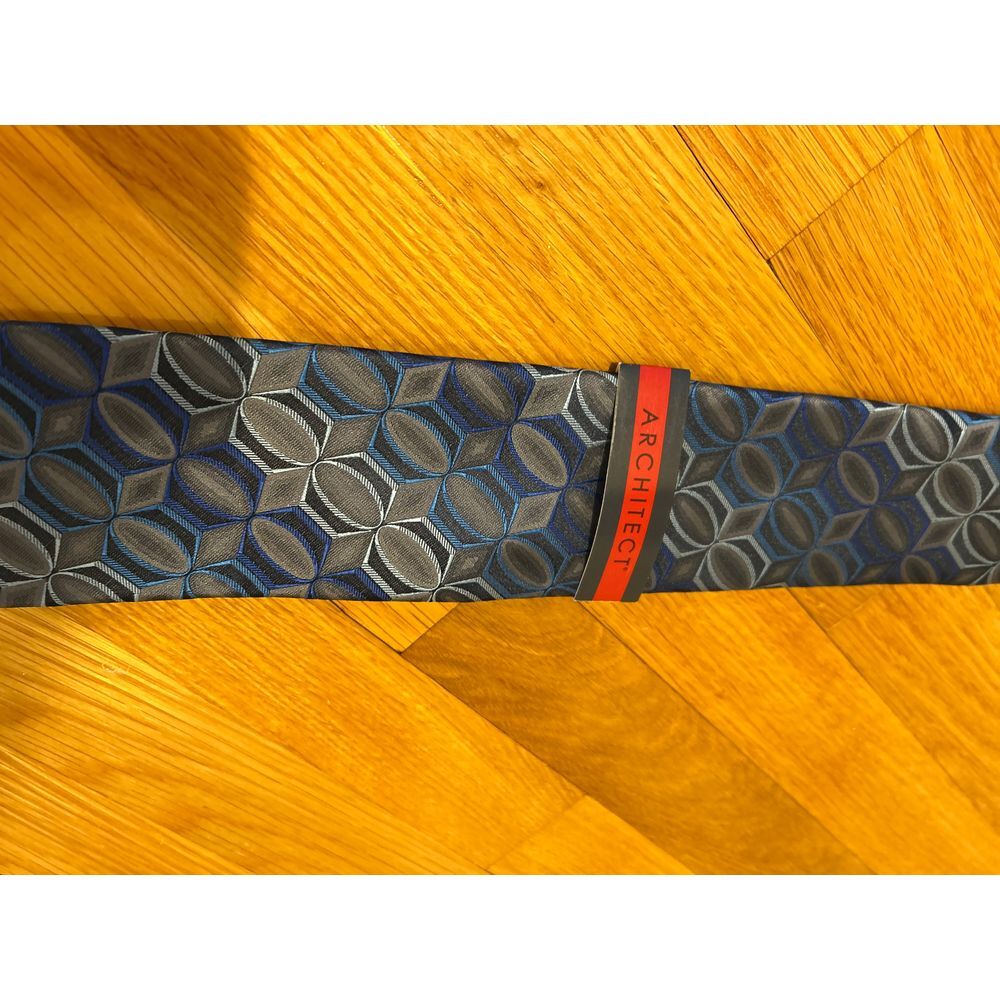Architect Geometric Hexagon Pattern Neck Tie Blue Gray Professional Business 62" - Picture 3 of 5